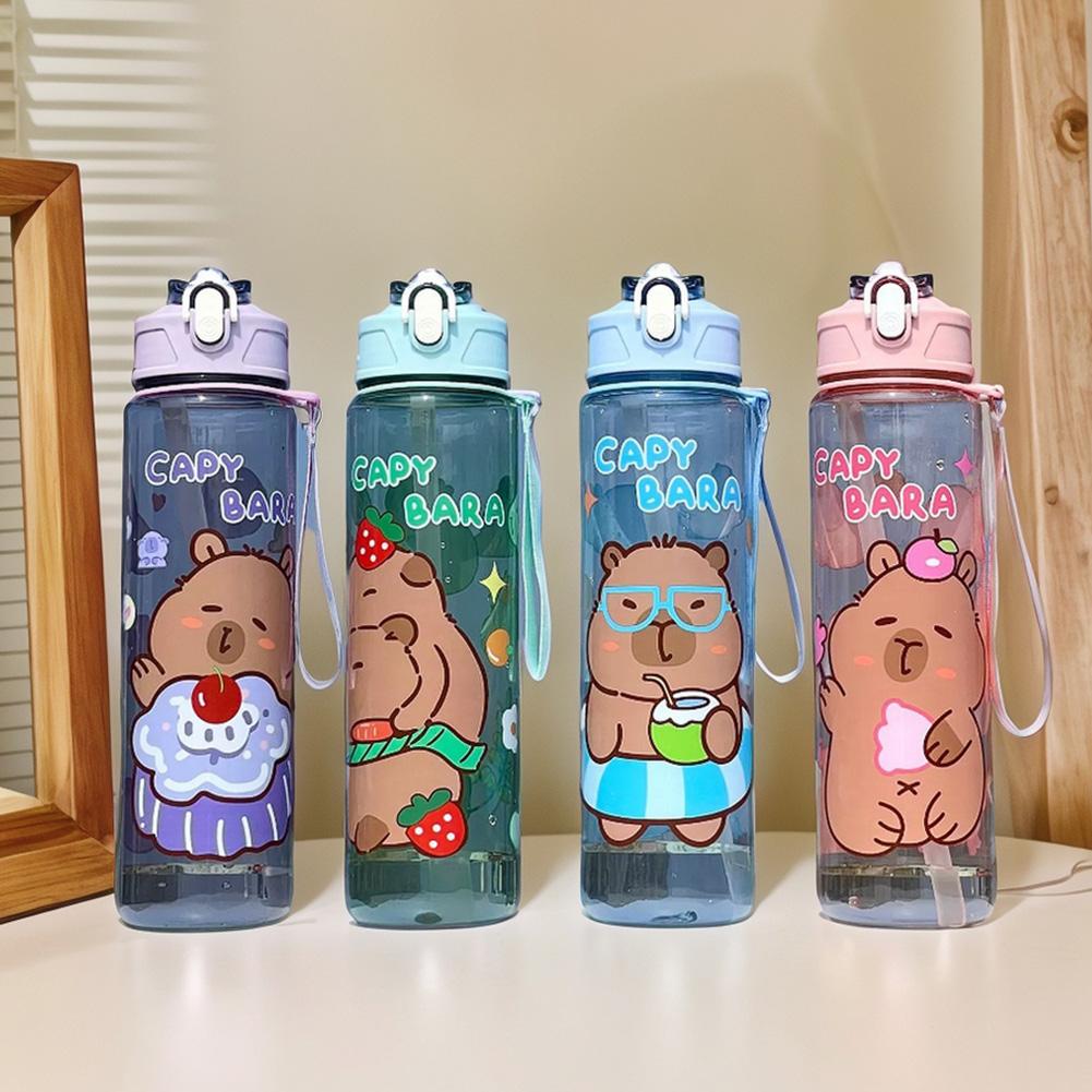 Baby Food Hipp - 子供用ウォーターカップ カピバラ柄 ストロー付き漏れ防止水筒 アウトドア用ポータブルキッズウォーターカップ 漫画ストローカップ
