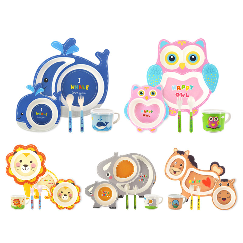天然竹繊維食器漫画の形 5 ピース/セットベビー食器子供用コ - Baby Food With Fiber のレビューと価格
